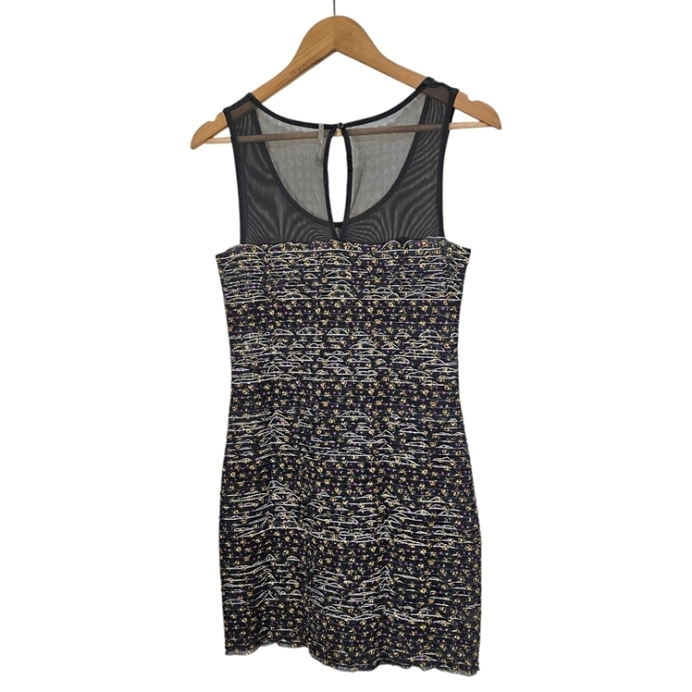 Free People Floral Bodycon Dress Sz Small Black Mini Y2K 00s Textured Grungecore - Picture 8 of 16